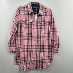 Outerknown Blanket Shirt Dress pink plaid organic cotton size Small NWT